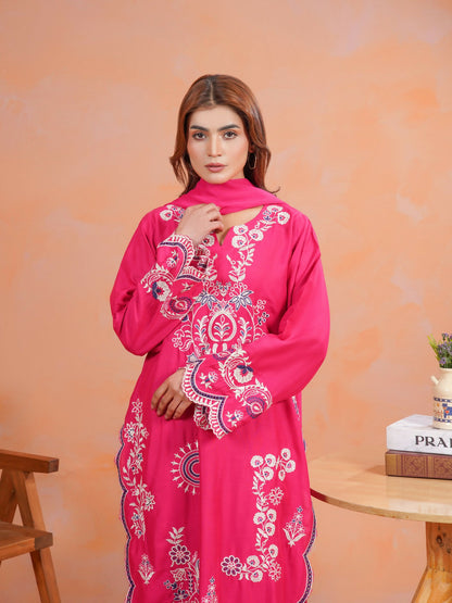Tawakal Closet Linen Embroidered Stitched 3-Piece Suit-Aish