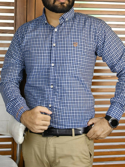 Black cotton men’s casual shirt with Jupiter checked design, chest embroidery, and detailed cuffs, tailored in a pro fit style.