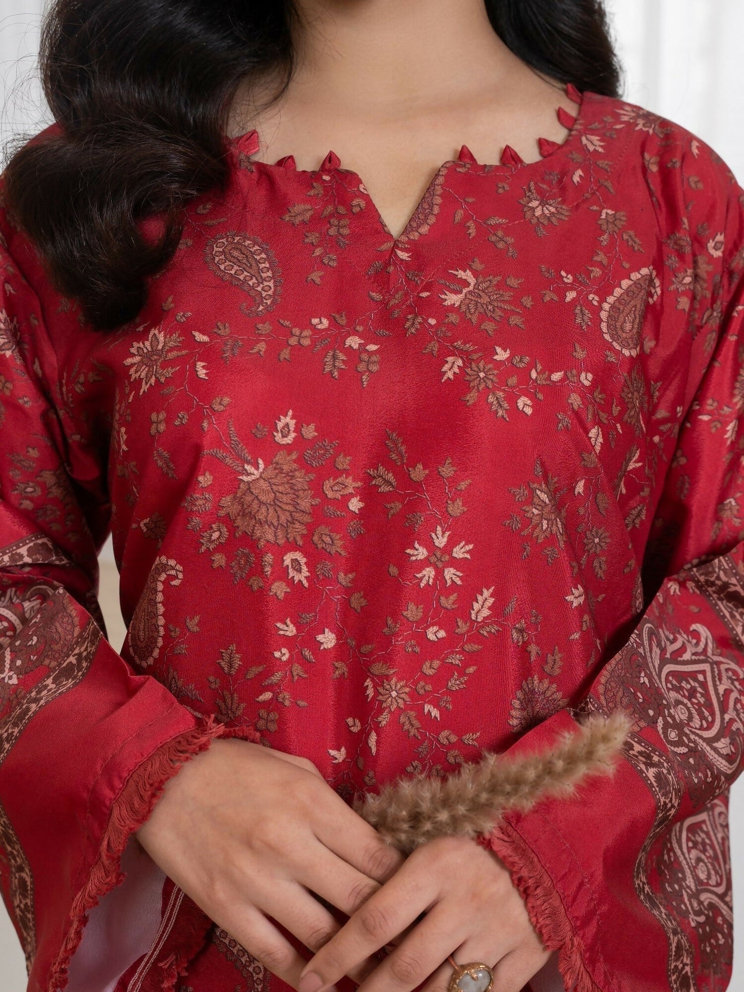 Stylish Collection Amaya Pret Silk Grip Printed Stitched 2-Piece Suit-Morni Maroon