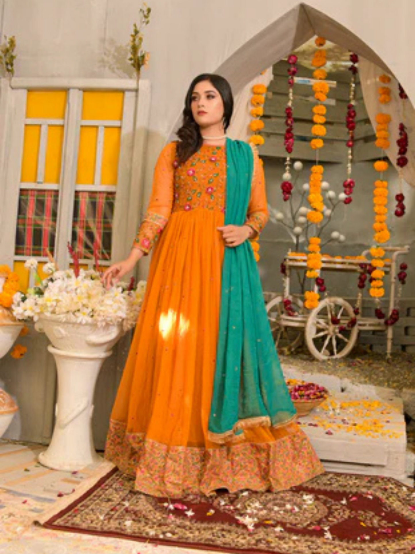 Ruby's Couture Poshak Korean Net Embellished Stitched 2-Piece Suit-Laila