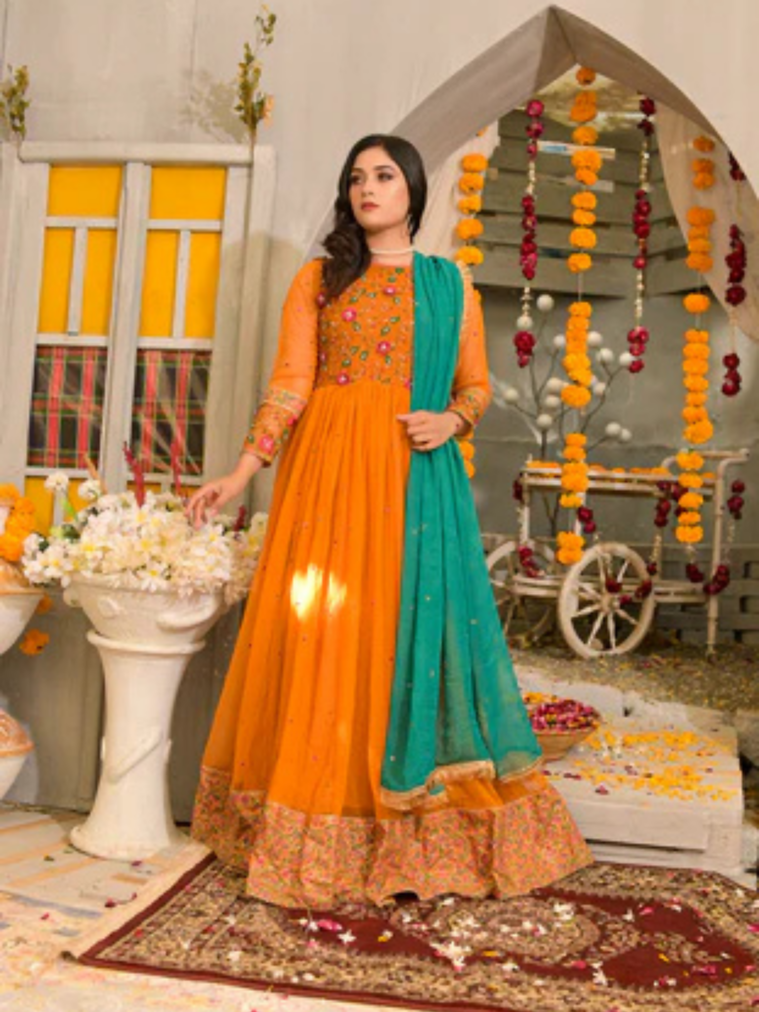 Ruby's Couture Poshak Korean Net Embellished Stitched 2-Piece Suit-Laila