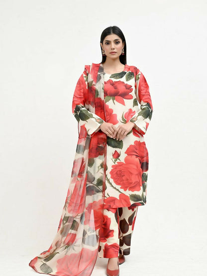 Imran Aftab Valentine's Day Raw Silk Printed Stitched 3-Piece Suit-IAVD 03