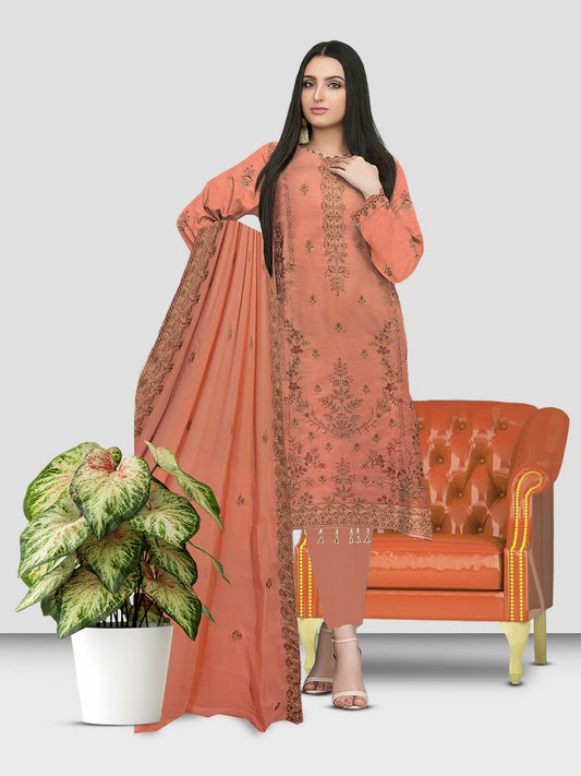 Embroidered Bana Dora Lawn shirt with embroidered Bamber dupatta and plain dyed cotton trouser.