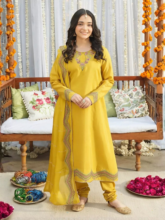 Panache Apparel Noore Eid Edit Sheesha Silk Embroidered Stitched Suit-Zivaa