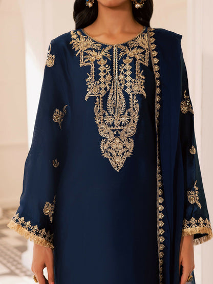 Allure By IH Be-My-Guest Thai Silk Embroidered Stitched 3-Piece Suit-Midnight