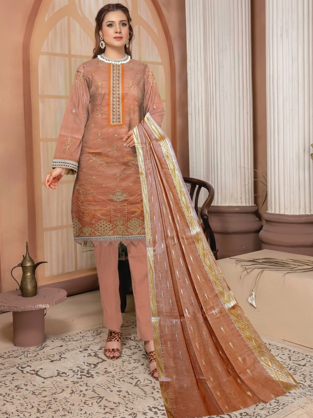 Bin Shaukat Lawn Embroidered Unstitched 3-Piece Suit-08