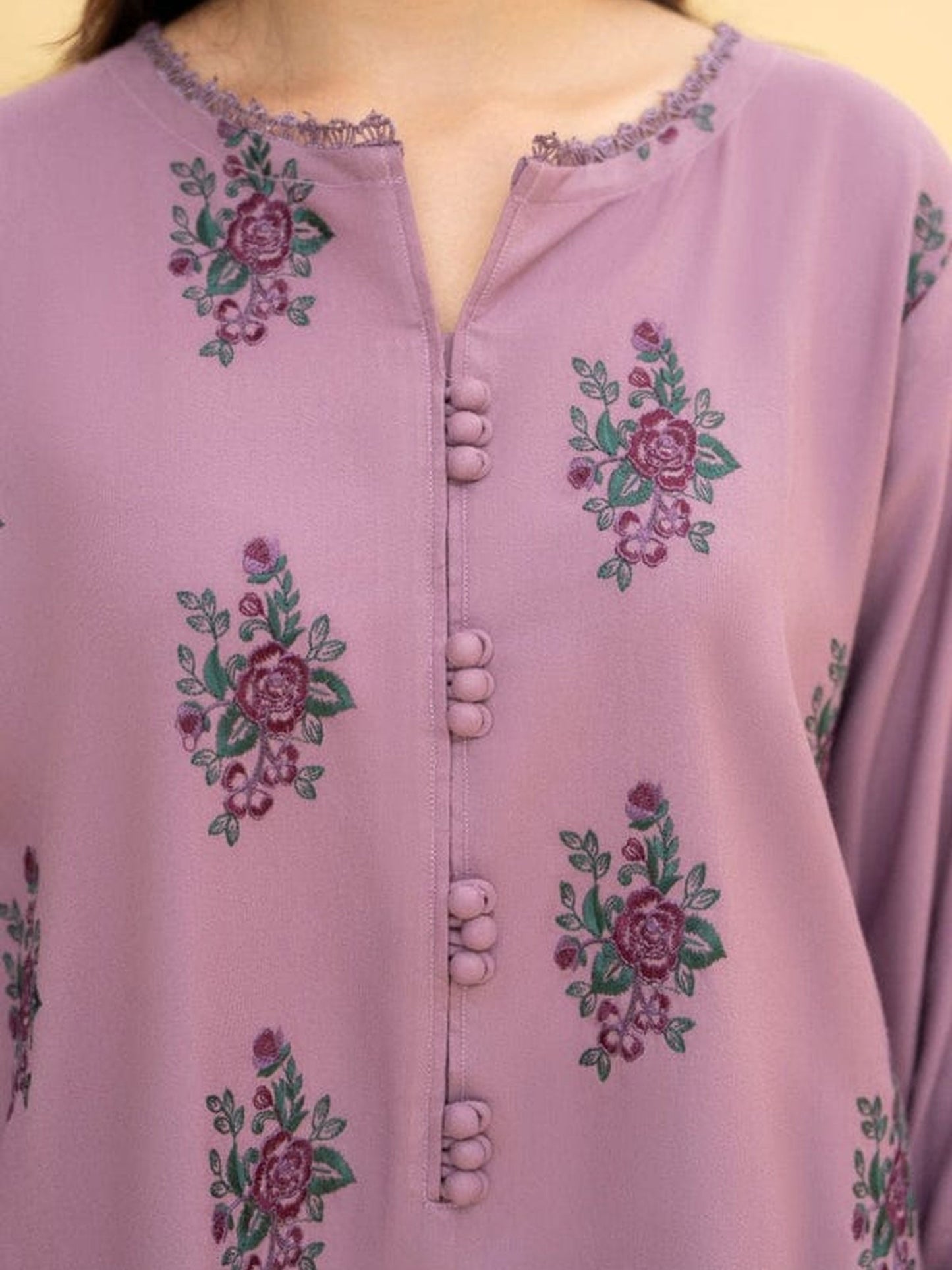 Ayat Closet Linen Embroidered Stitched 3-Piece Suit-Lark-Purple
