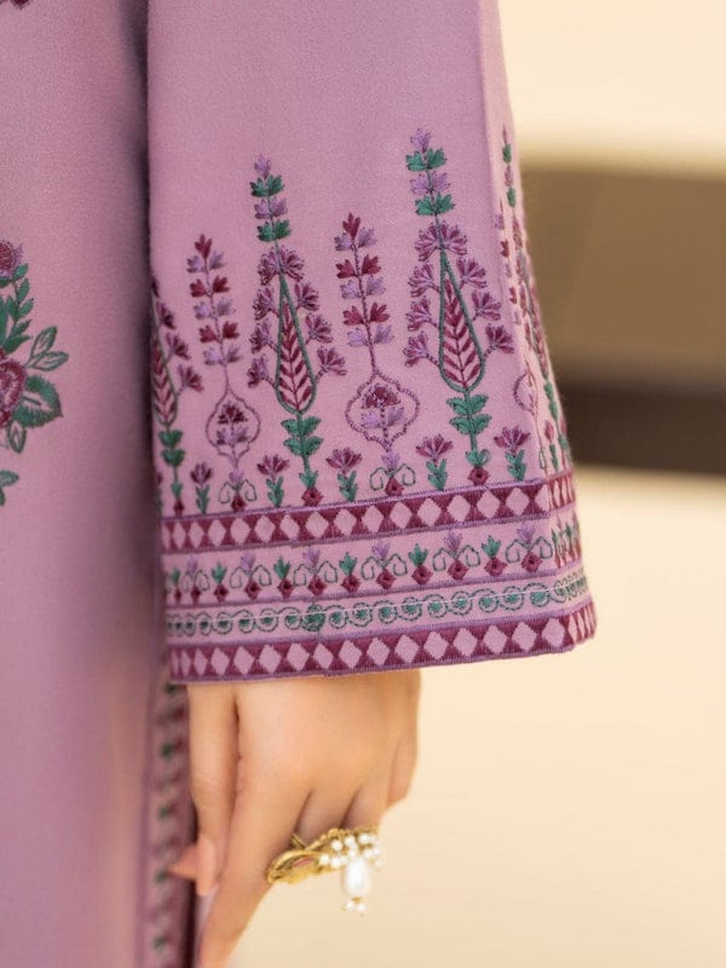Ayat Closet Linen Embroidered Stitched 3-Piece Suit-Lark-Purple