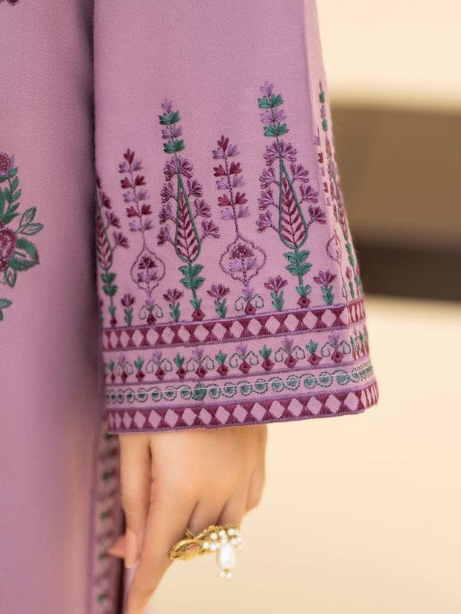 Ayat Closet Linen Embroidered Stitched 3-Piece Suit-Lark-Purple