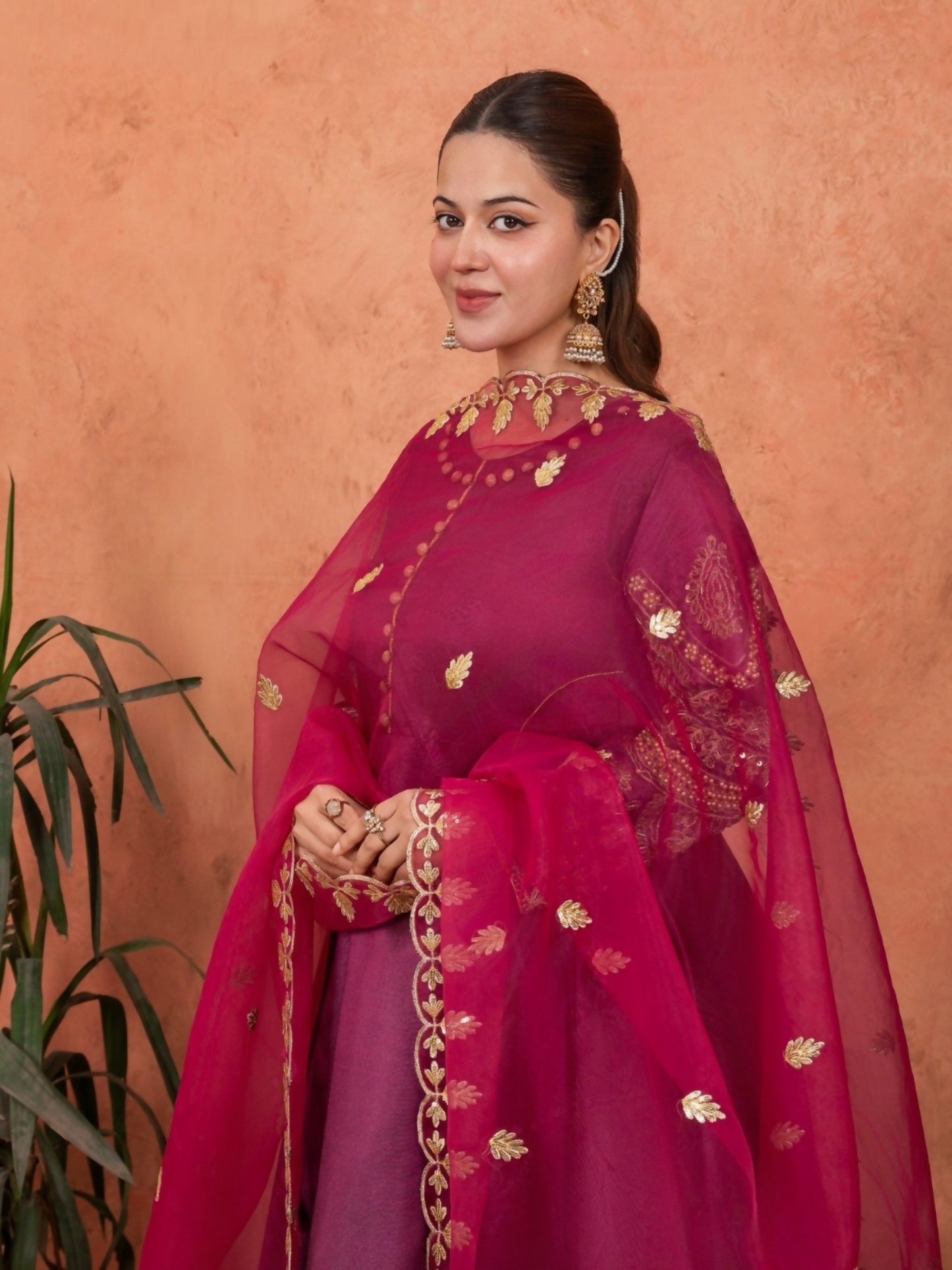 Stylish Collection Majeste Silk Embroidered Maxi-Zuri Plum