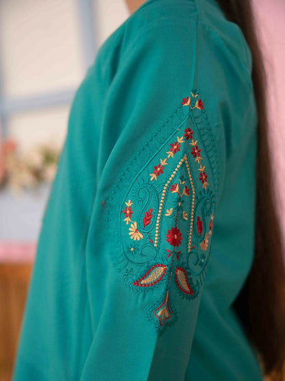 Velvour Girls Cotton Embroidered Stitched 2-Piece Suit-VG88-A