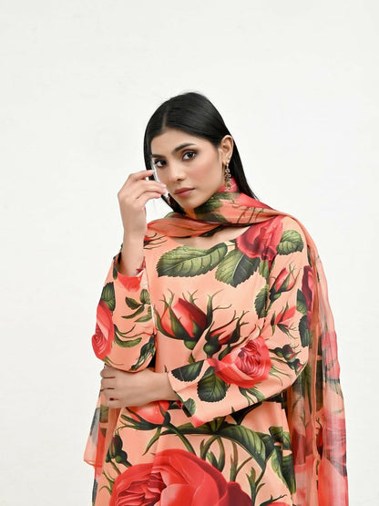 Imran Aftab Valentine's Day Raw Silk Printed Stitched 3-Piece Suit-IAVD 05