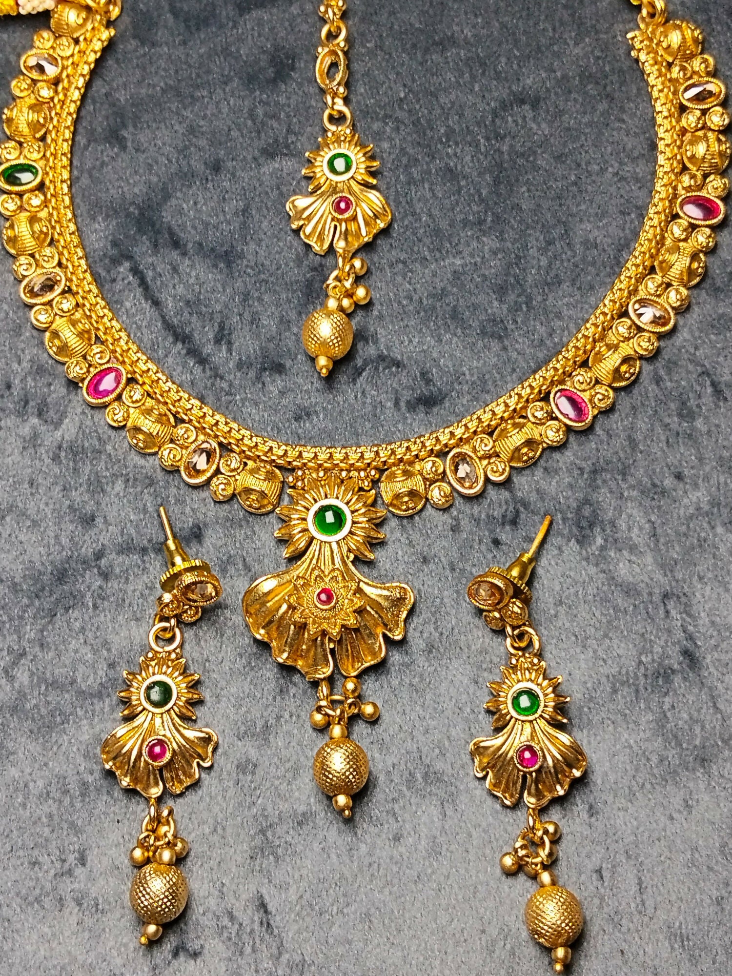 H&A Jewelry Indian Rajwari set with semi-precious stones, designed in a traditional style for cultural and festive wear