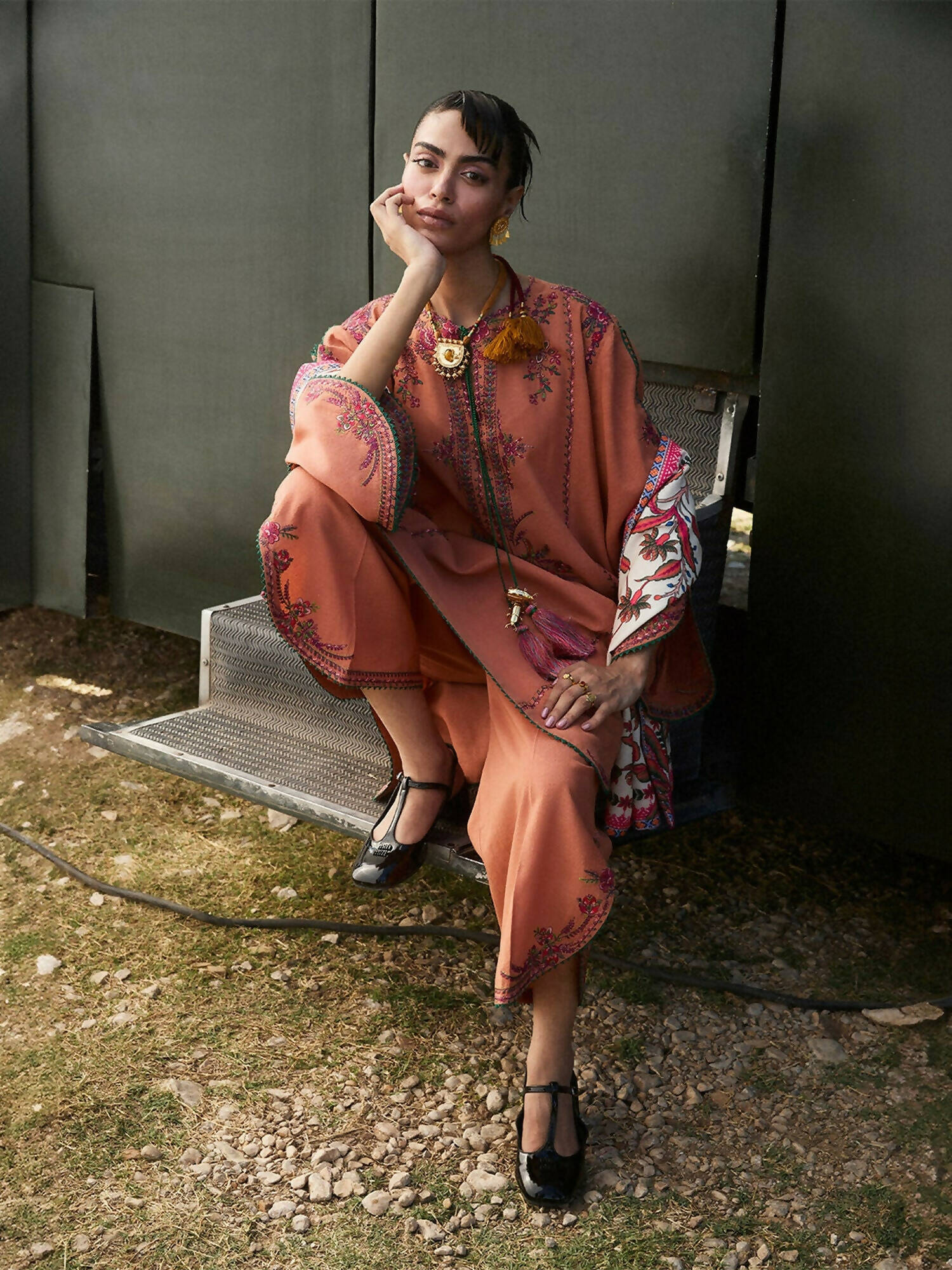 Jugnu by Hussain Rehar AW'24 Karandi Embroidered Stitched 3-Piece Suit-Dune