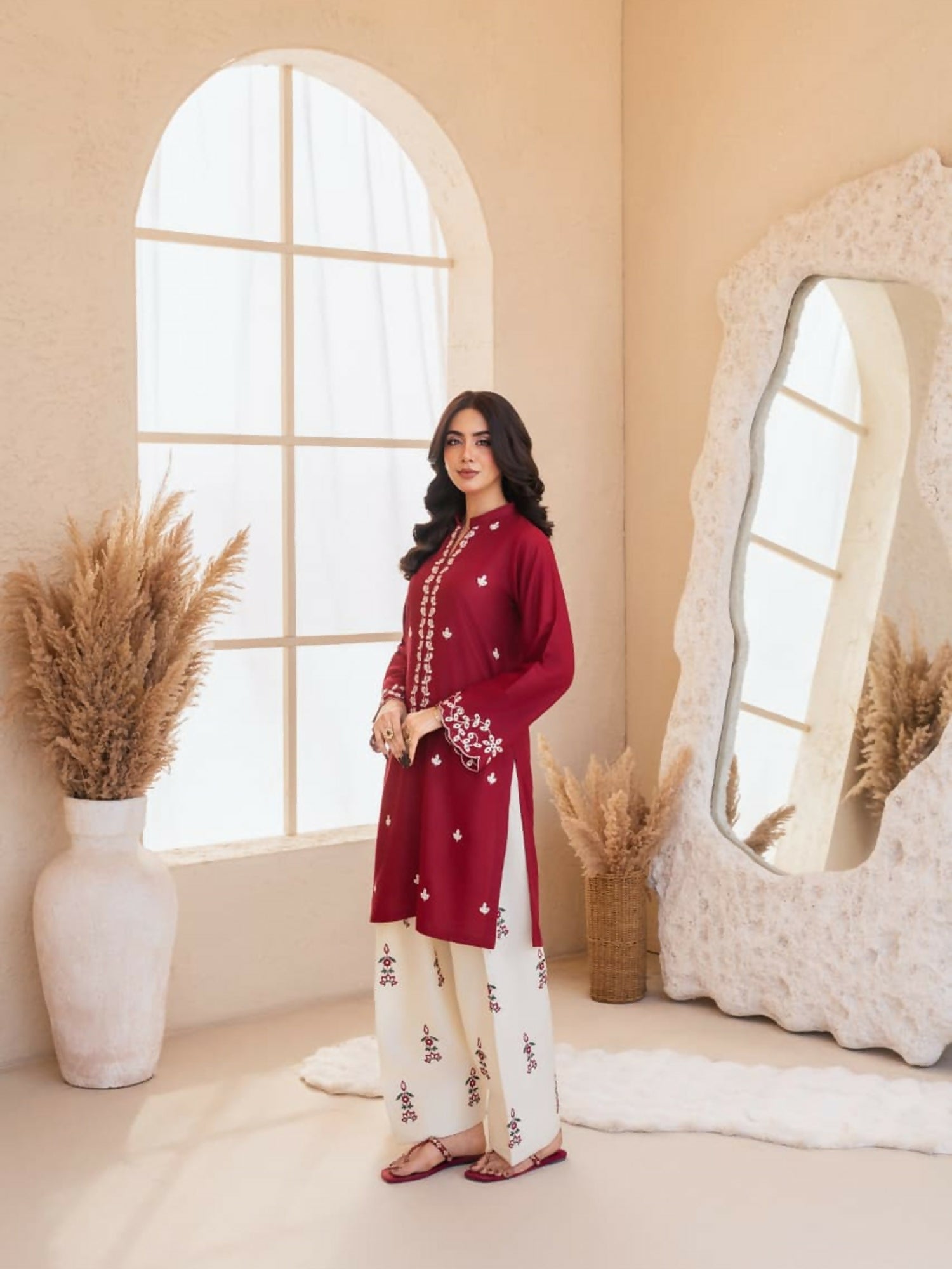 Tehzeeb Libas Stone Linen Embroidered Stitched 2-Piece Suit-Zarf