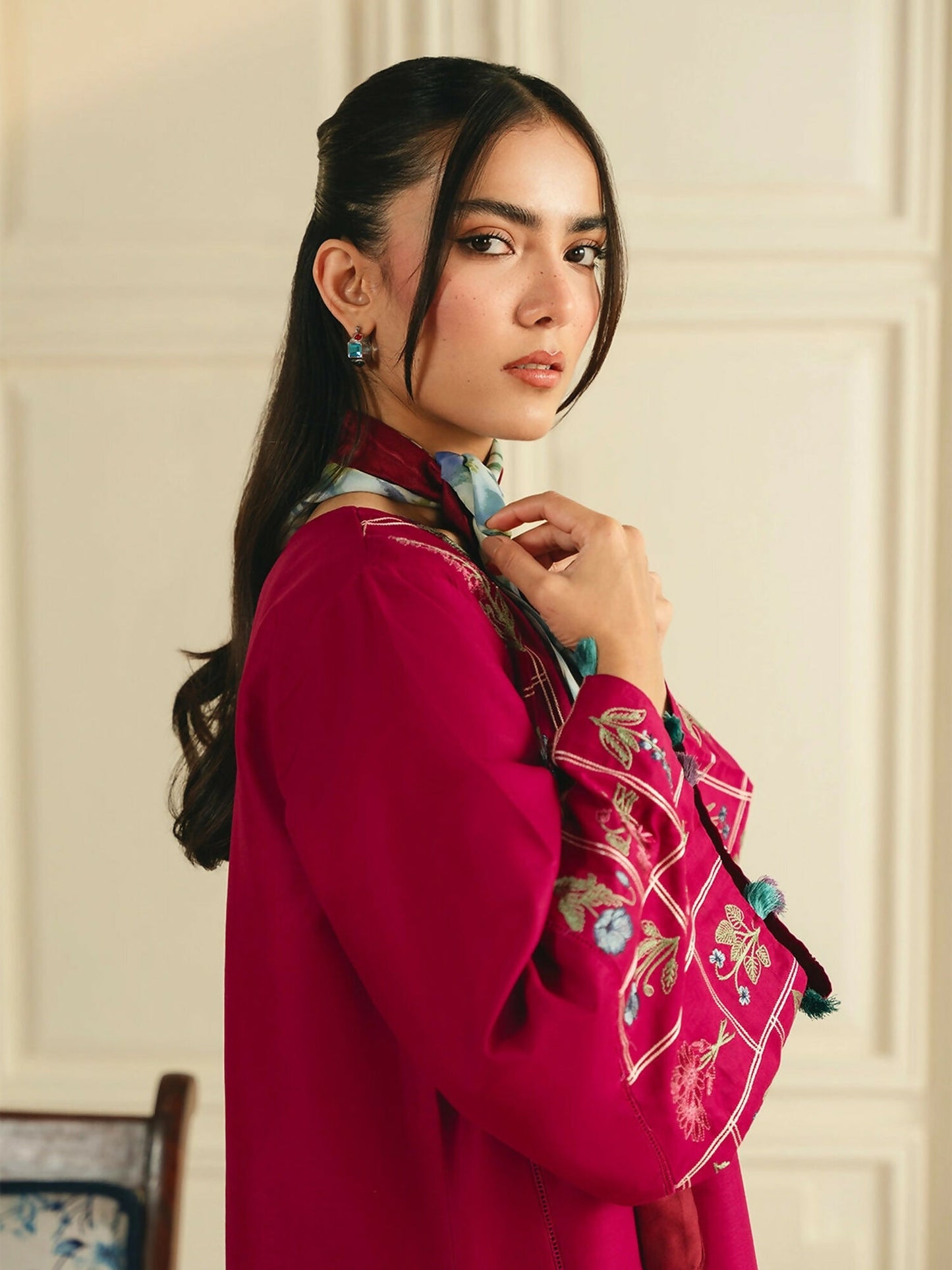 Mannat Clothing Boho Summer'26 Cotton Embroidered Stitched Suit-Crimson Muse