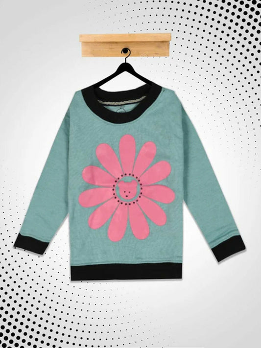 Green,White Funky Printed Kid's Teddy Bear Sweat-Shirt-10216