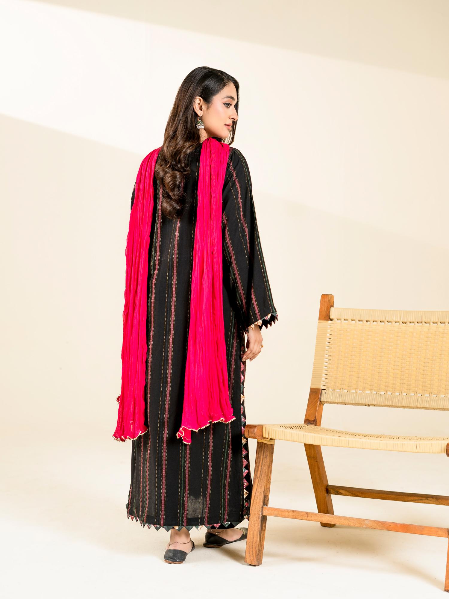 Black Rabazka Jaquard Embroidered Stitched 3-Piece Suit-WRTW-DJC-S26-3PC-01