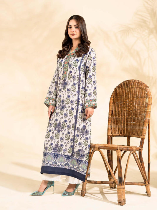 Blue and White-Rabazka Blended Lawn Printed Stitched Shirt-WRTW-PLCK-1PC-S26-01