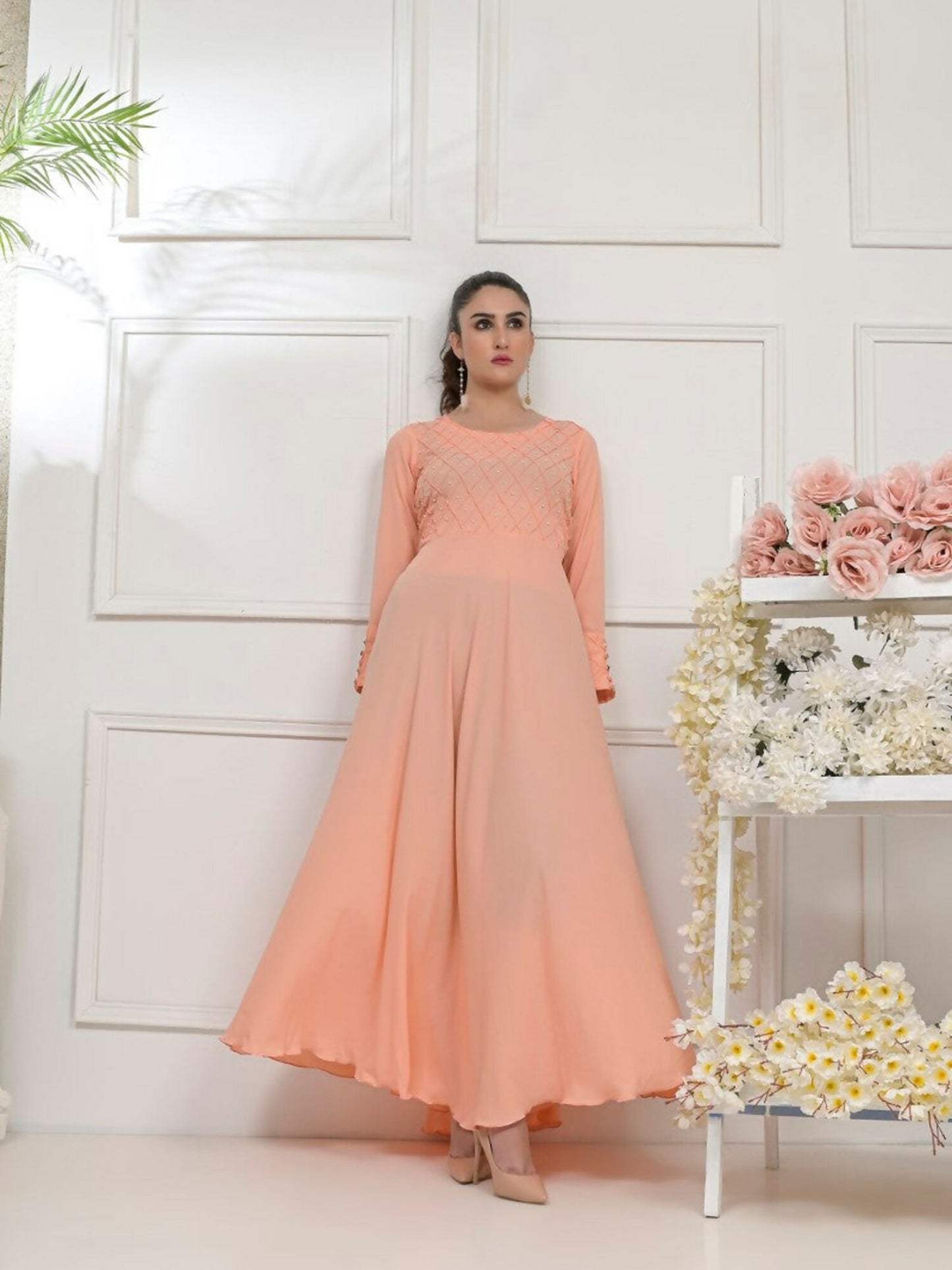 Ruby's Couture Basic Element '25 Georgette Embellished Dress Set-Cinnabar