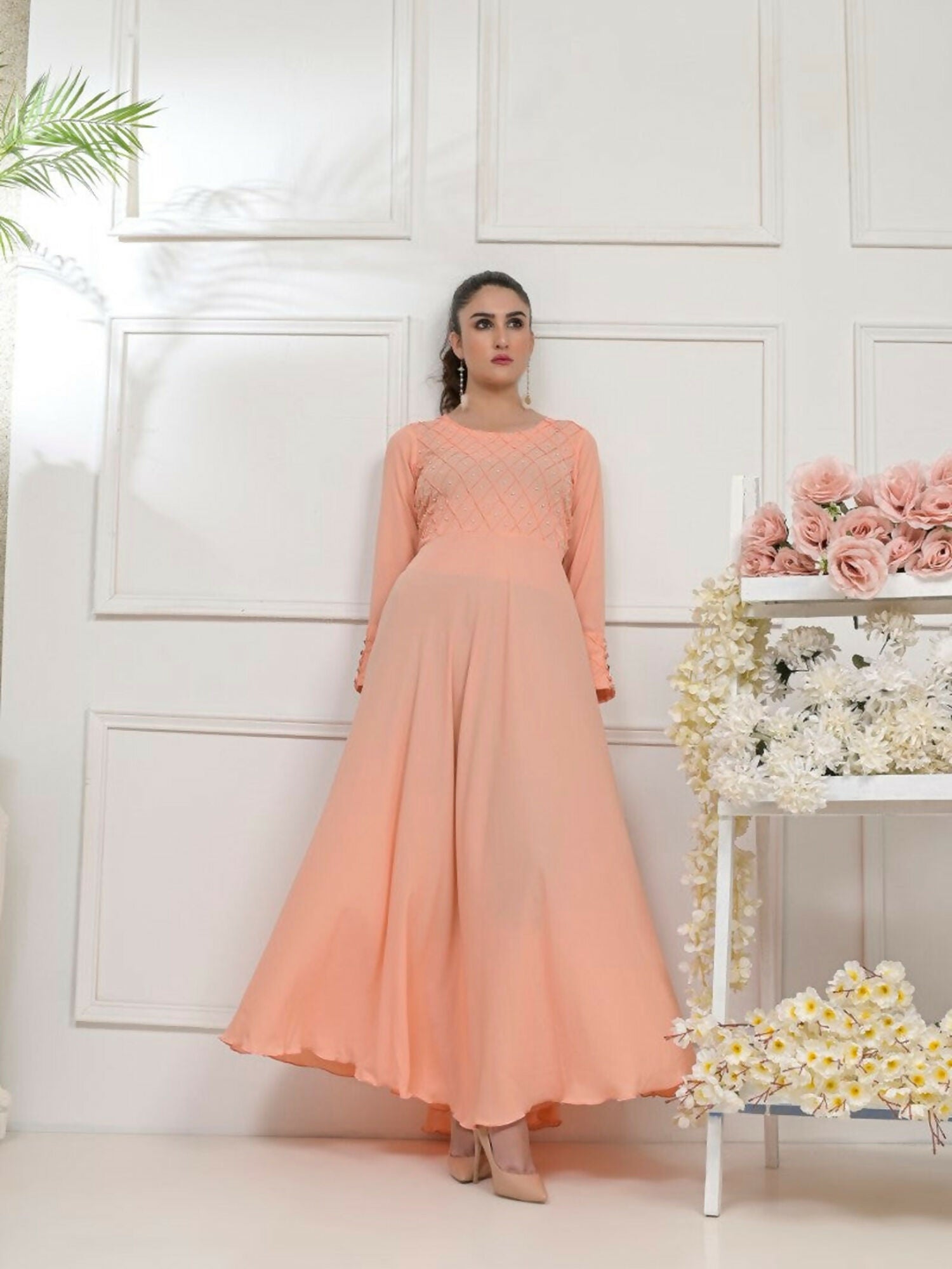 Ruby's Couture Basic Element '25 Georgette Embellished Dress Set-Cinnabar