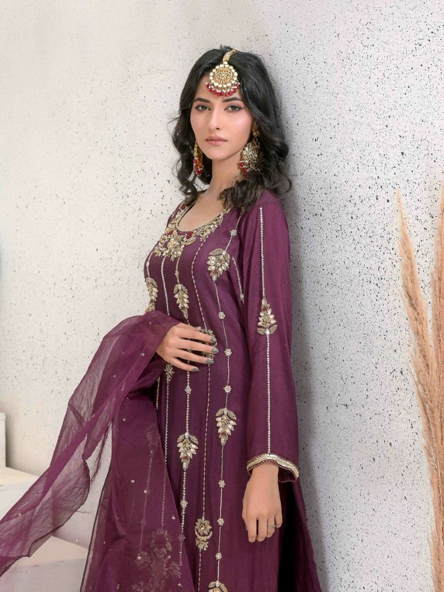 Ruby's Couture Ashiyana Pure Silk Embellished Stitched 3-Piece Suit-Parizaad