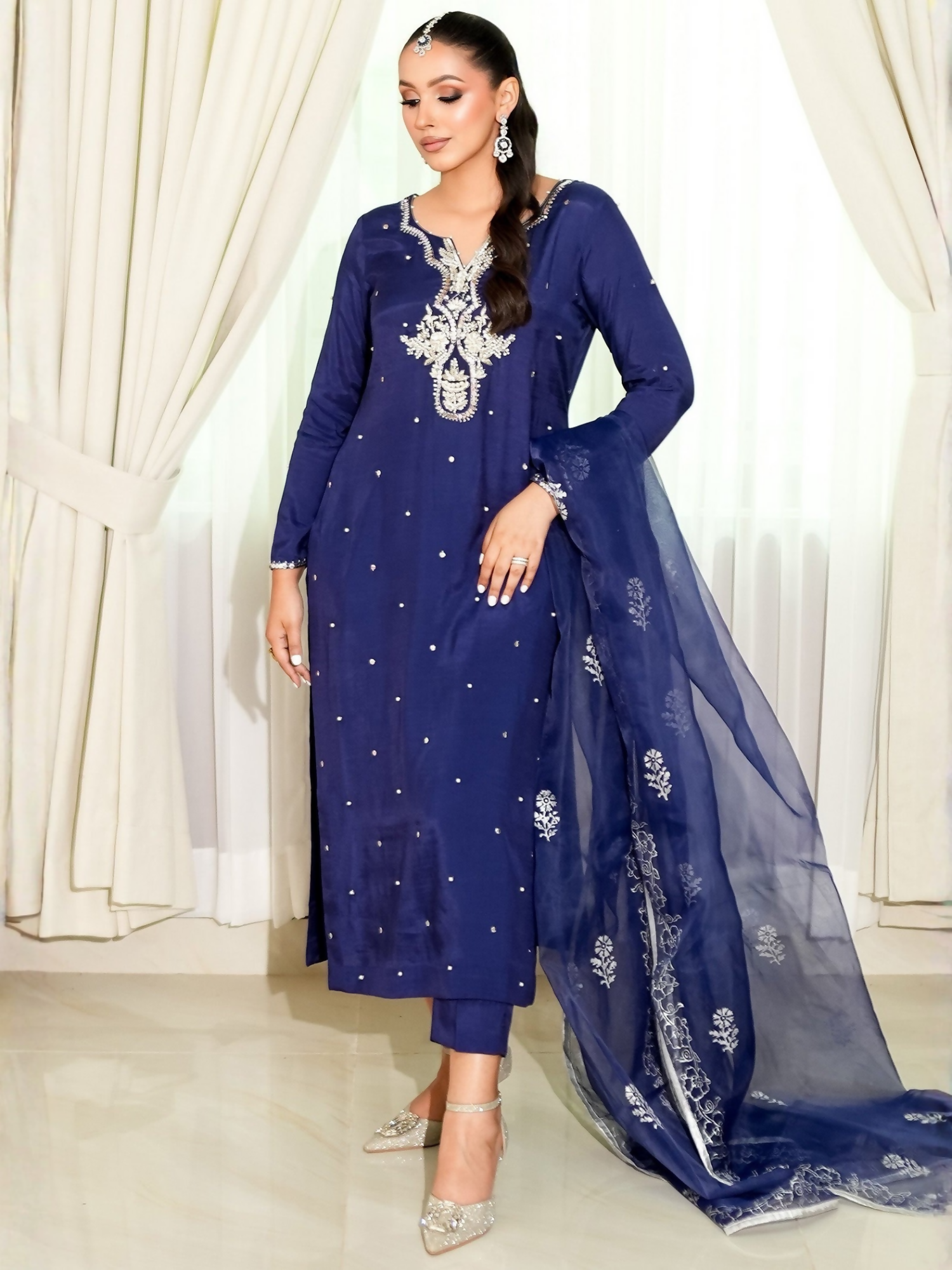 Allure By IH Fashion Calling Raw Silk Embellished Stitched 3-Piece Suit-Alba