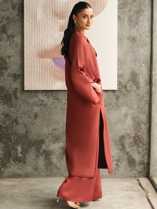 Mannat Clothing Suave Edit Raw Silk Co-Ord Set-Terracotta