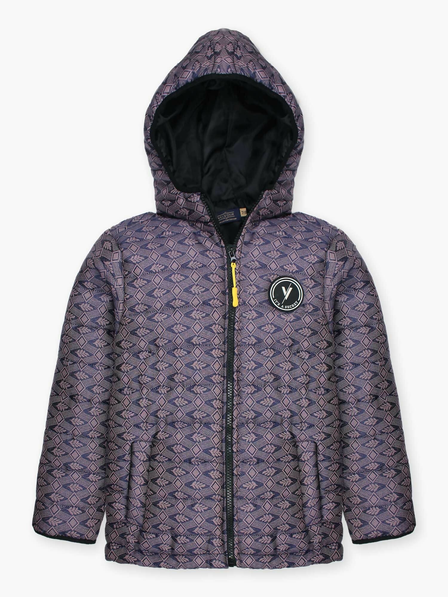 Purple Velvour Printed Puffer Jacket-VJ52-B