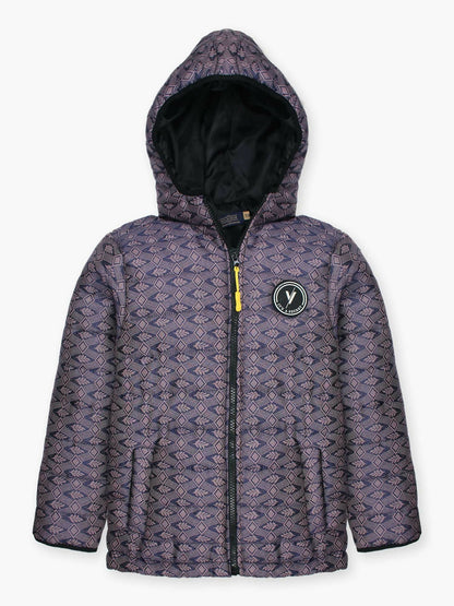 Purple Velvour Printed Puffer Jacket-VJ52-B