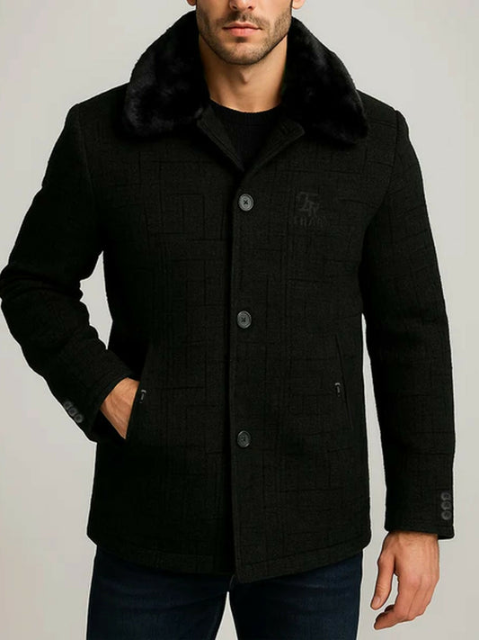 Blue ,Black Funky's Plain Sherpa Lining Warm Woolen Coats-14877
