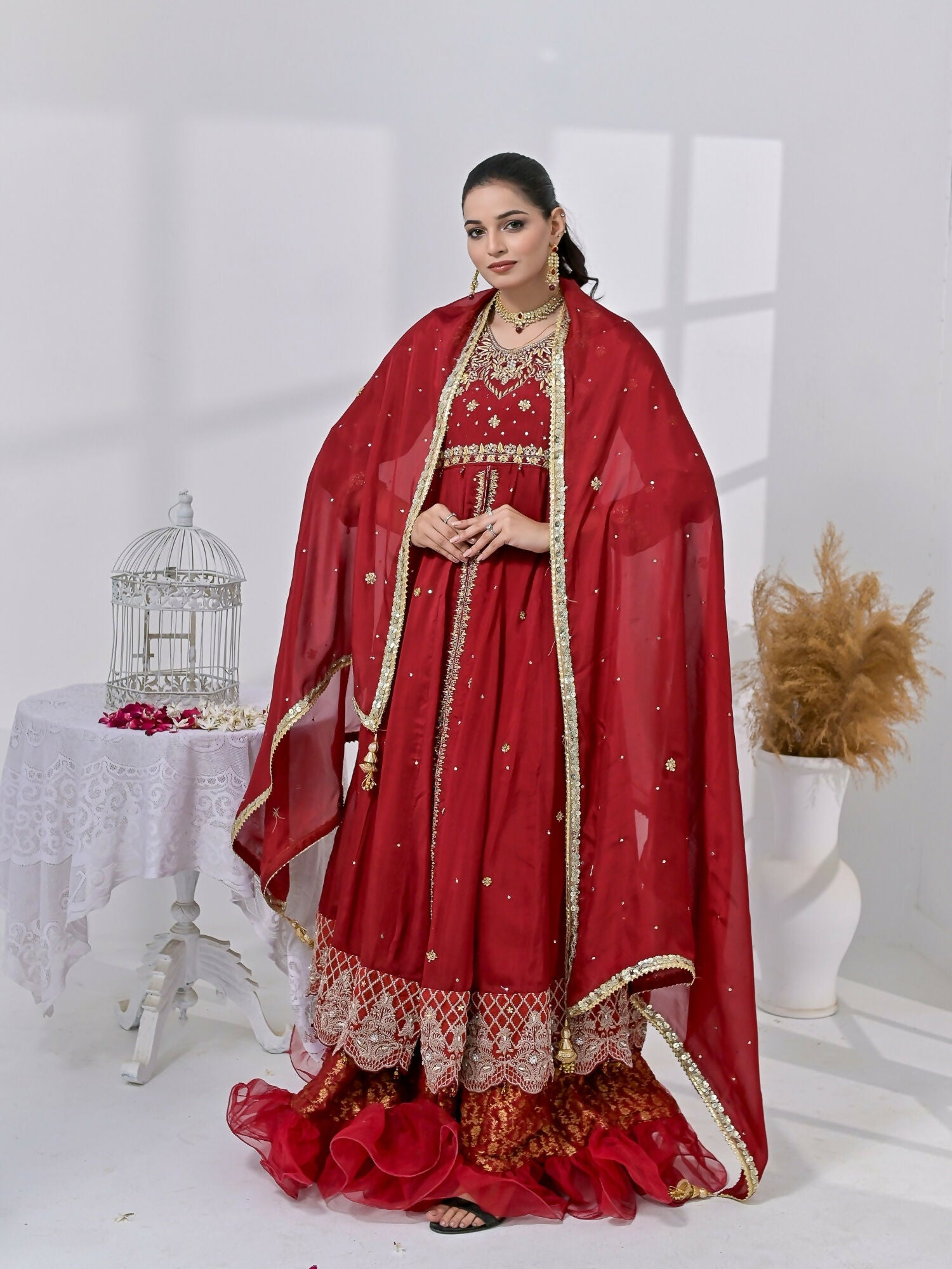 Ruby's Couture Chamak Dhamak Silk Embroidered Lehenga-Rung Reza
