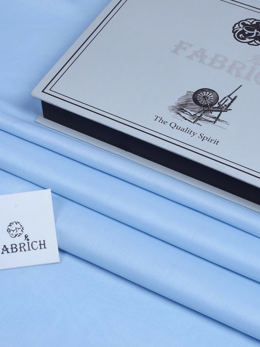 Light sky men’s unstitched kameez shalwar by Fabrich, featuring 100% lawn for the kameez and Pima cotton for the shalwar, designed for lightweight summer comfort.