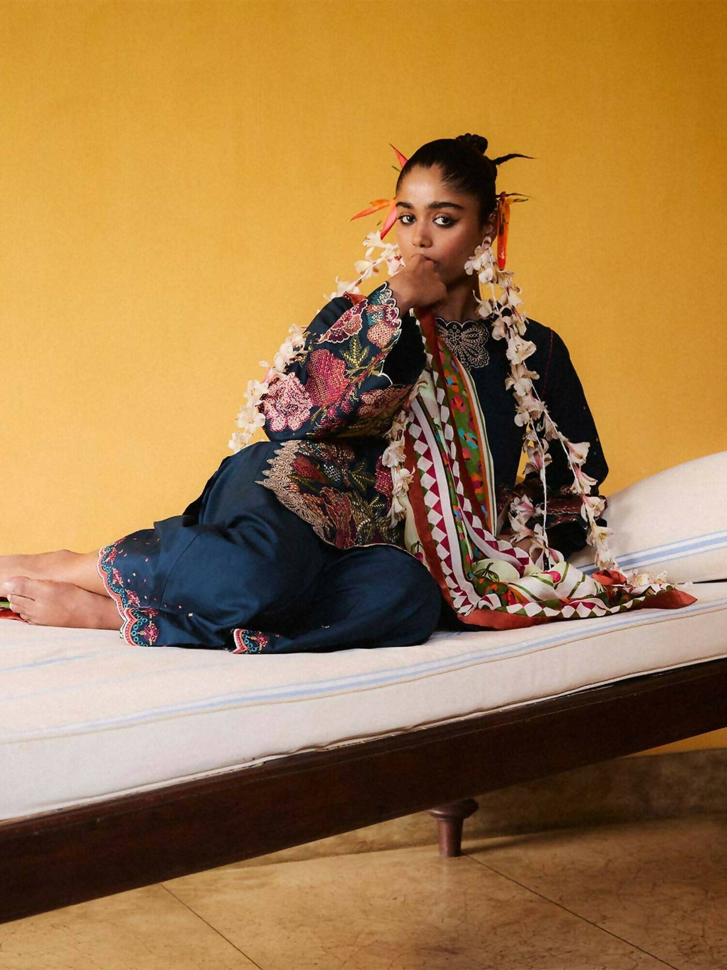 Jugnu by Hussain Rehar SS'25 Eid Pret Cotton Embroidered 3-Piece Suit-Silva