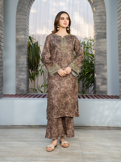 Panache Apparel Fiona SS'25 Cambric Lawn Embroidered Stitched Suit-Fawn