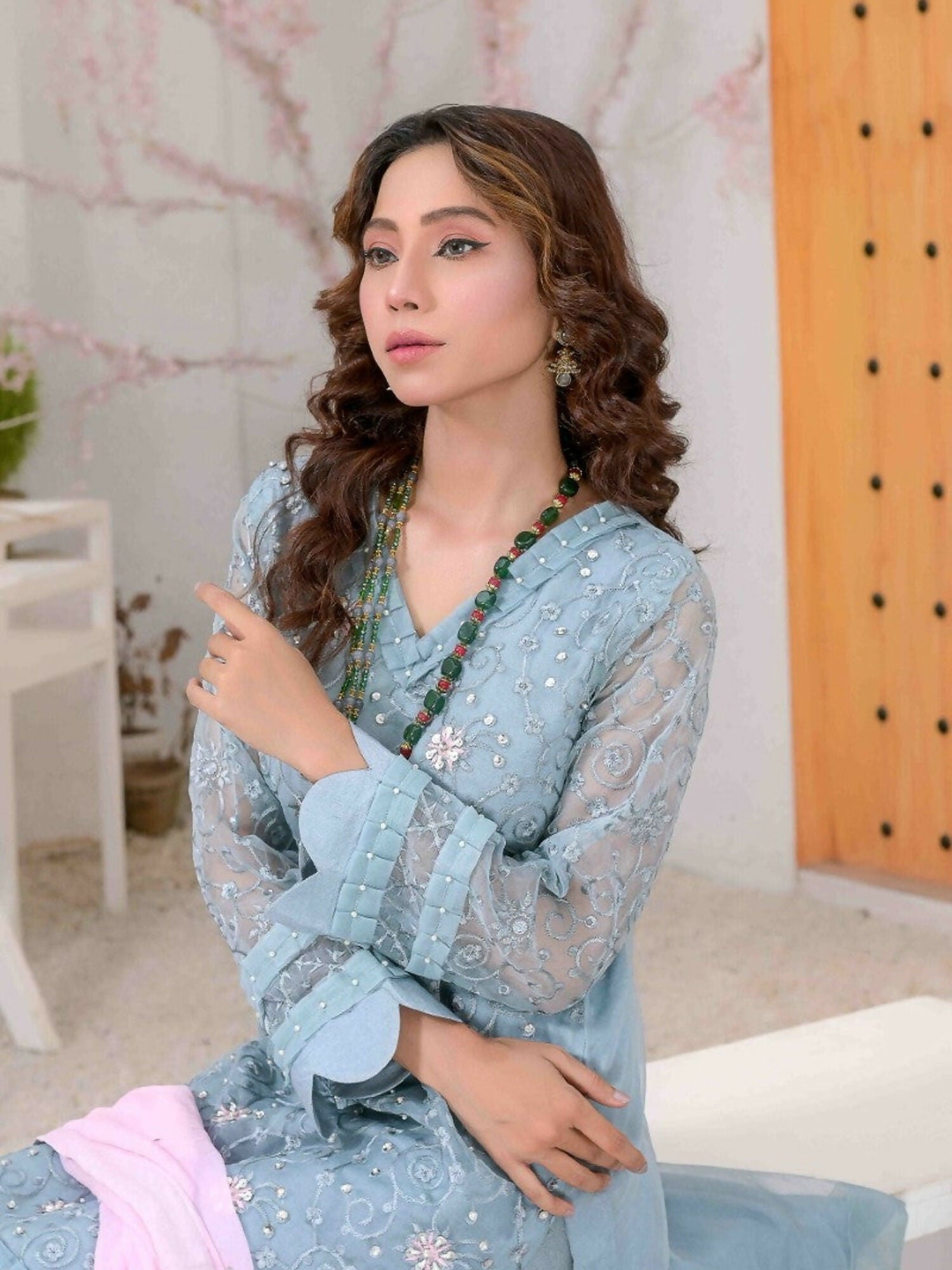 Ruby's Couture Ashiyana Organza Embroidered Stitched 3-Piece Suit-Shazmeen