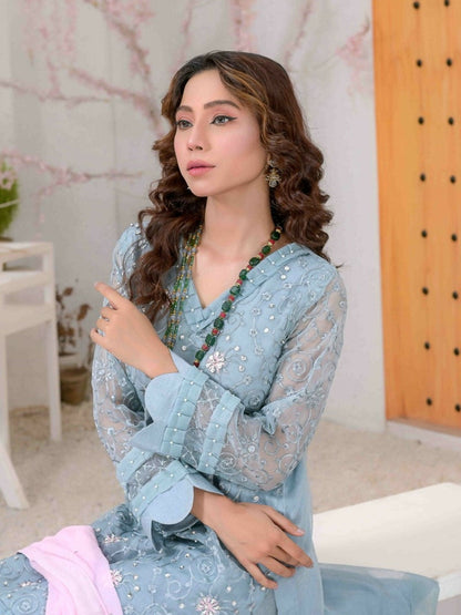 Ruby's Couture Ashiyana Organza Embroidered Stitched 3-Piece Suit-Shazmeen