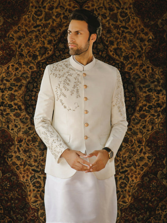 Gem Garments The Sartorial Edit Raw Silk Embellished Prince Coat-Arash