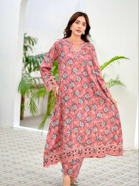 MAK Fashion Lawn Embroidered Stitched 2-Piece Suit-Floral Tie