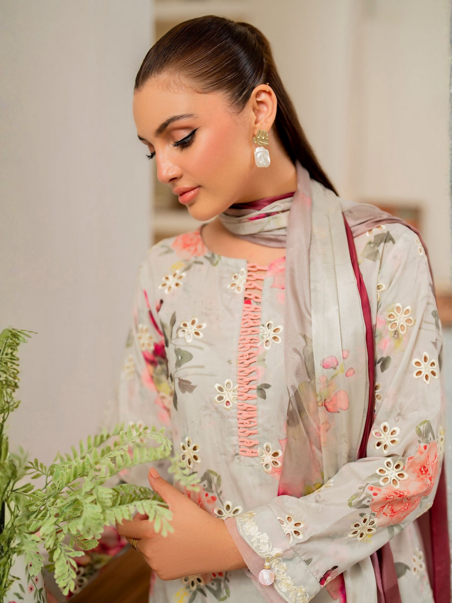 Panache Apparel Daily Essentials RTW Cambric Embroidered Stitched 3-Piece Suit-Blend