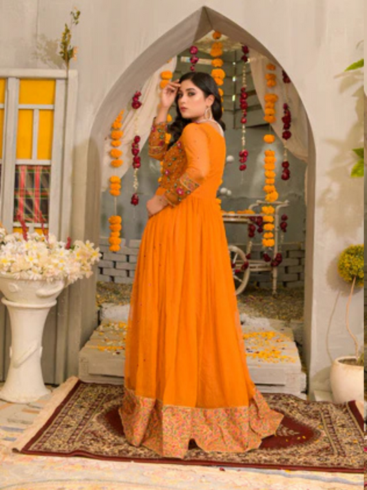 Ruby's Couture Poshak Korean Net Embellished Stitched 2-Piece Suit-Laila