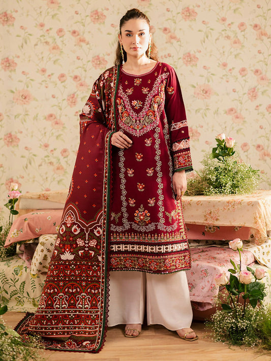 Mahnur Kaia Slub Linen Embroidered Stitched 3-Piece Suit-K- 12