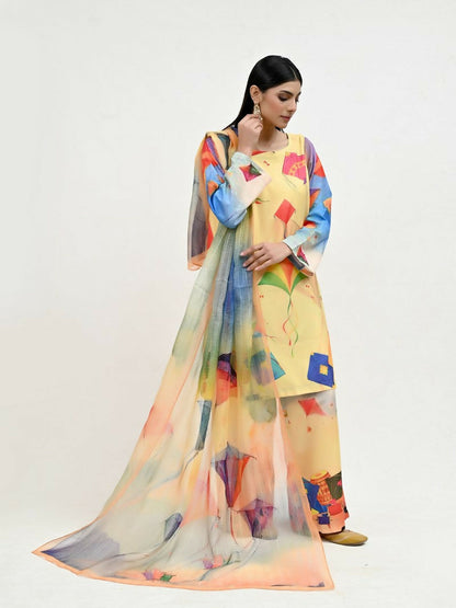 Imran Aftab Basant Mela Raw Silk Printed Stitched 3-Piece Suit-IARP 04