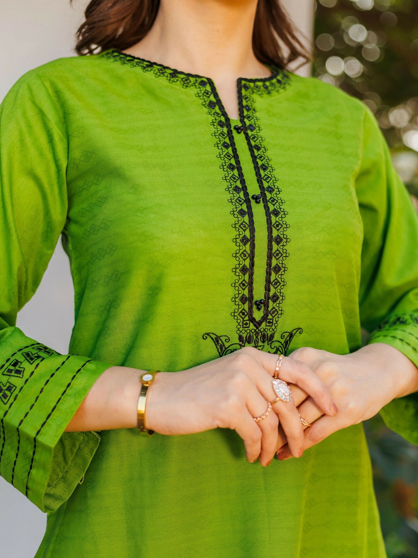 MAK Fashion Dobby Lawn Embroidered Co-Ord Set-Gina Pine