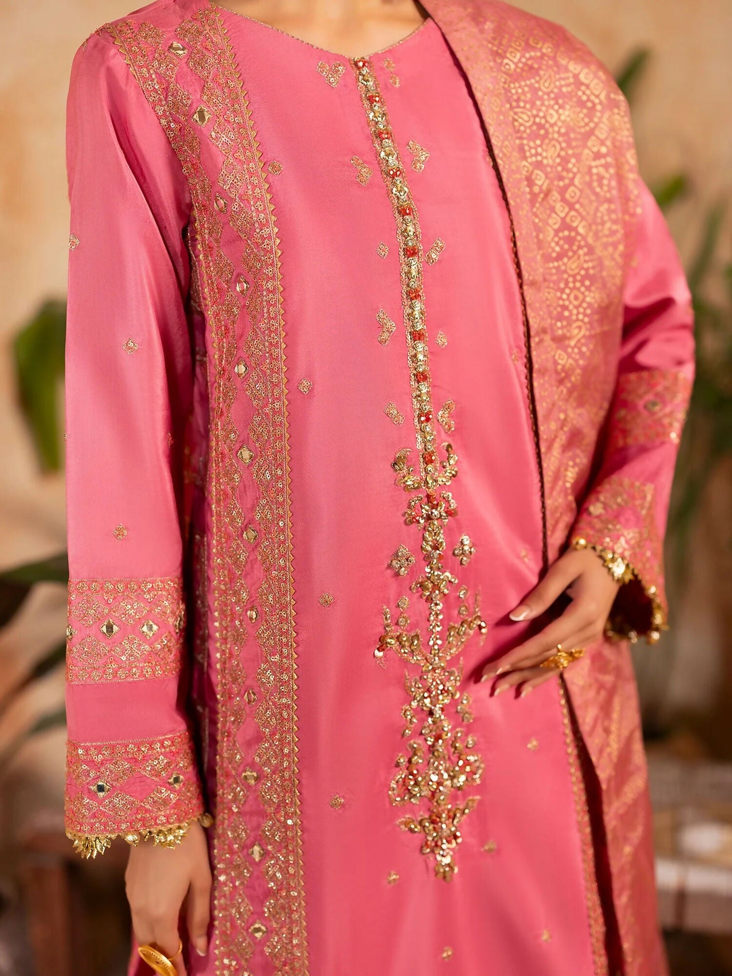 Shurooq Kanpur 1912 Silk Embellished Stitched 3-Piece Suit-Shahkaar