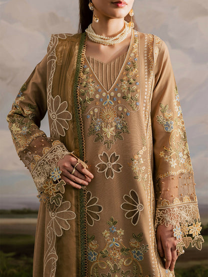 Mahnur Kaia Slub Linen Embroidered Stitched 3-Piece Suit-K- 04
