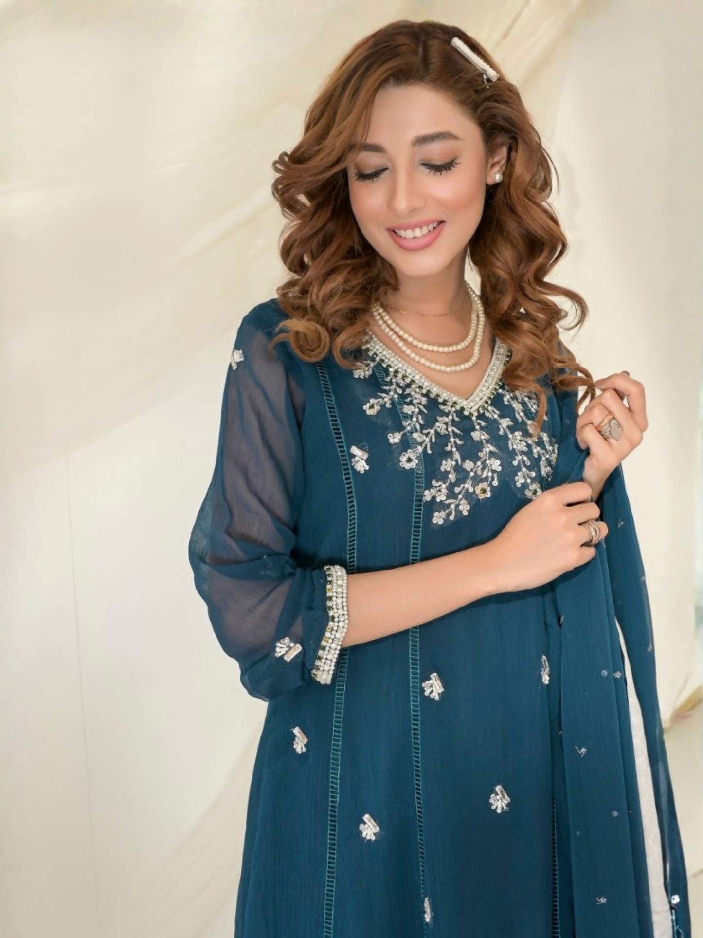 Ruby's Couture Gul-Bahar Chiffon Embroidered Stitched 3-Piece Suit-Kayseria