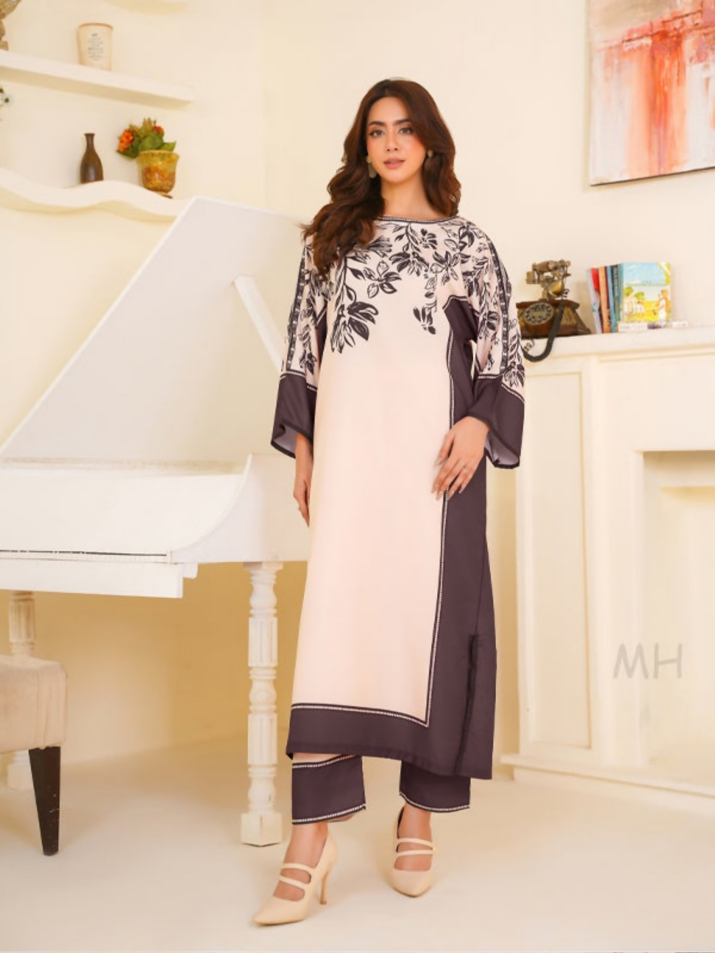 MH Cloth House Poly Lawn Printed Stitched 2-Piece Suit-Noor-e-Ishq