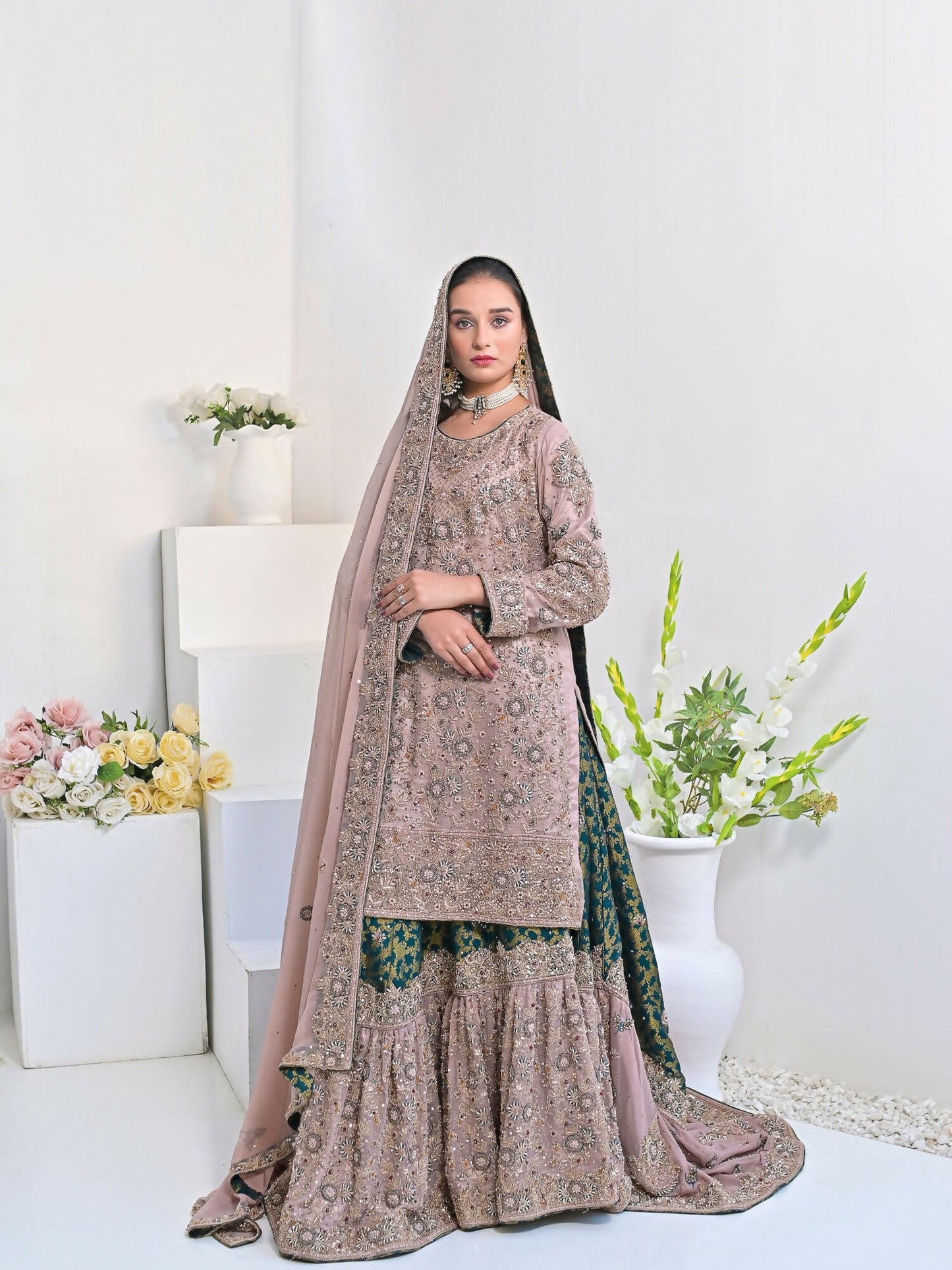 Ruby's Couture Wedding Collection Chiffon Embellished Sharara-Zimal