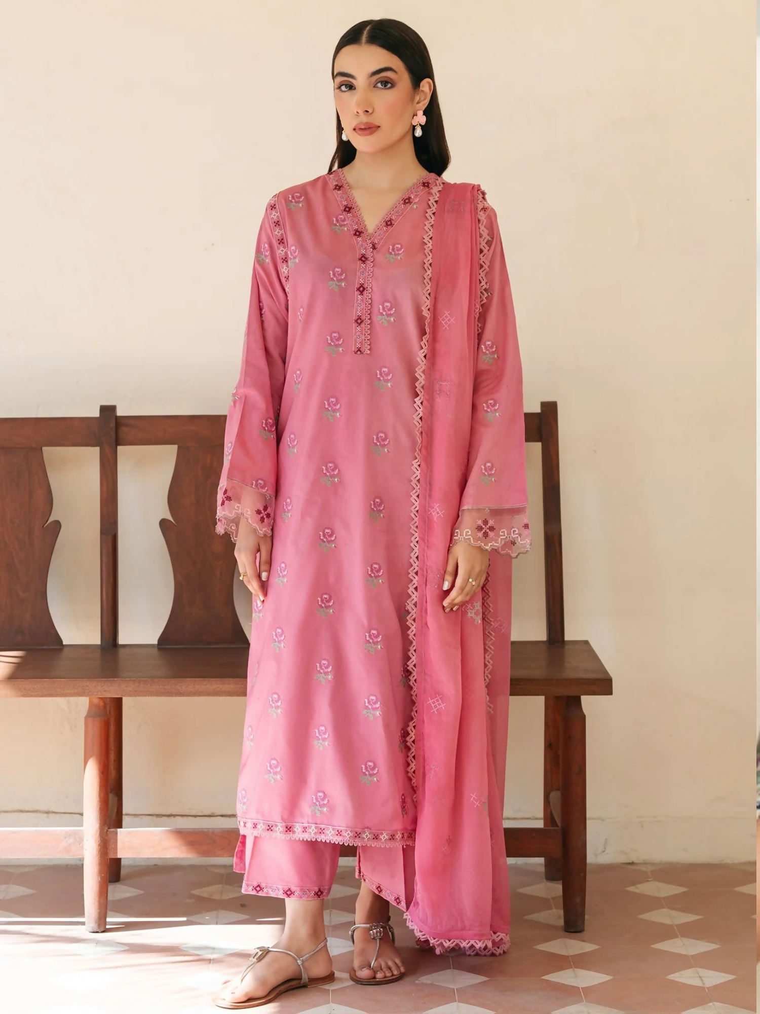 Mannat Clothing Spring-Edit'25 Lawn Embroidered Stitched Suit-Dune